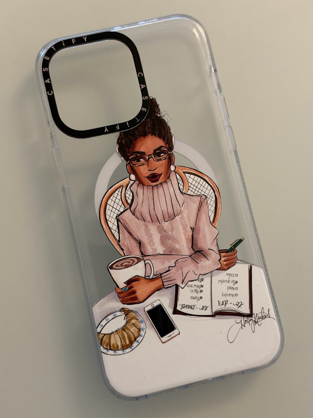 iPhone 15 Pro Max- Clear Phone Case with Artistic Café Woman Design